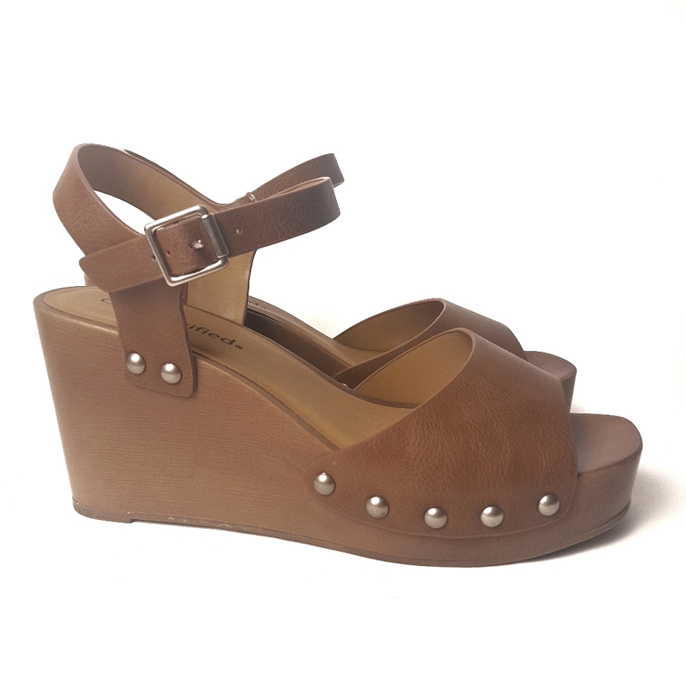 Brown Wedge Platform Sandals Boho Studded Size 7.5